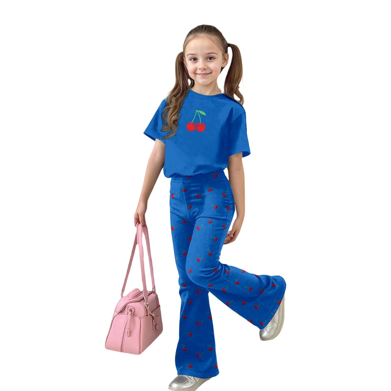Ensemble Fille, Décontracté Pour Filles : Haut À Manches Courtes Avec Nœud Et Pantalon Long, Deux Pièces Confortables Pour Jouer, Confortable Toute La Saison