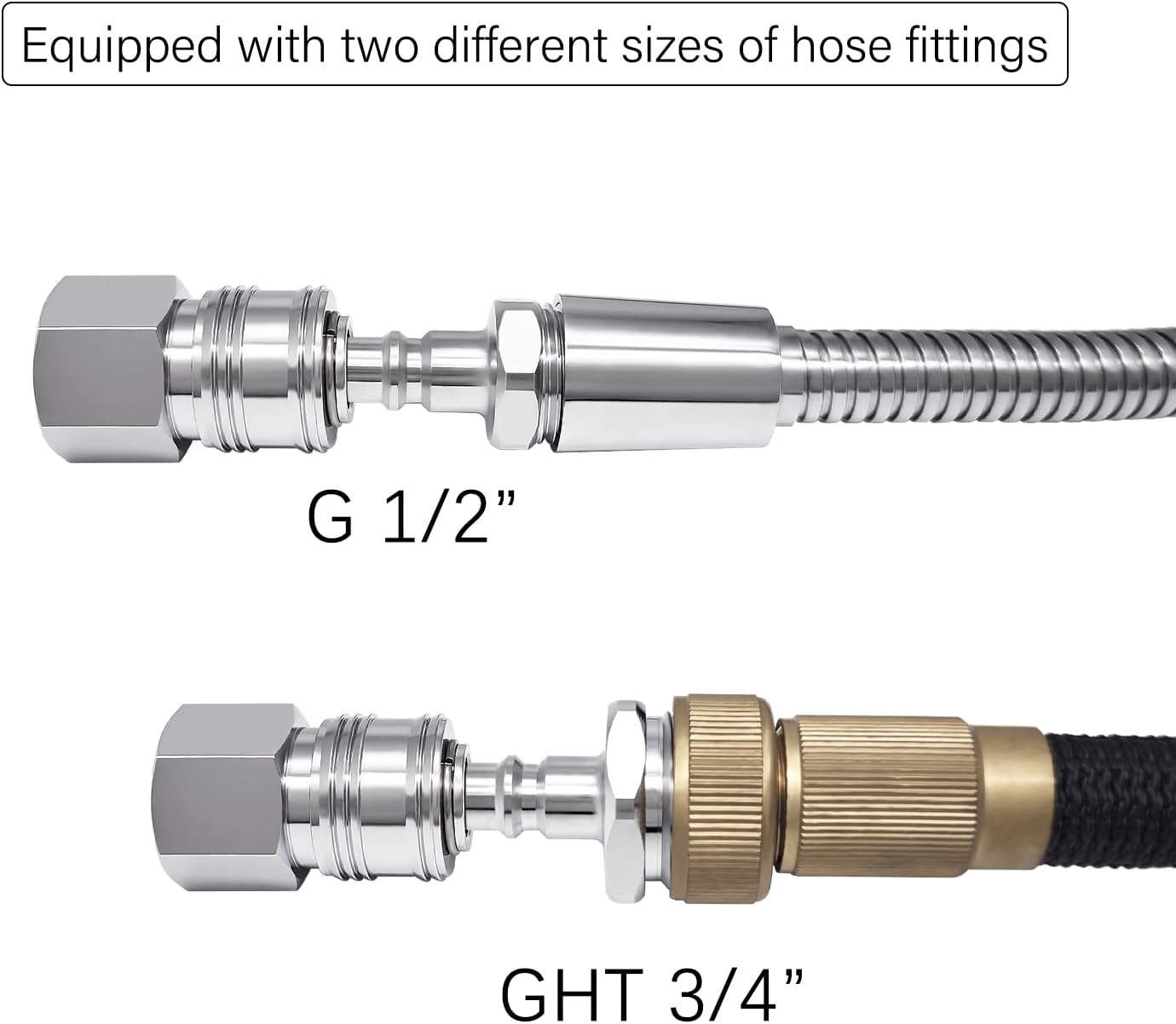 G-Sunny RV Exterior Quick Connector Hose Fitting,with 1/2 "Shower Hose Adapter and 3/4" Garden Hose Adapter (Chrome)
