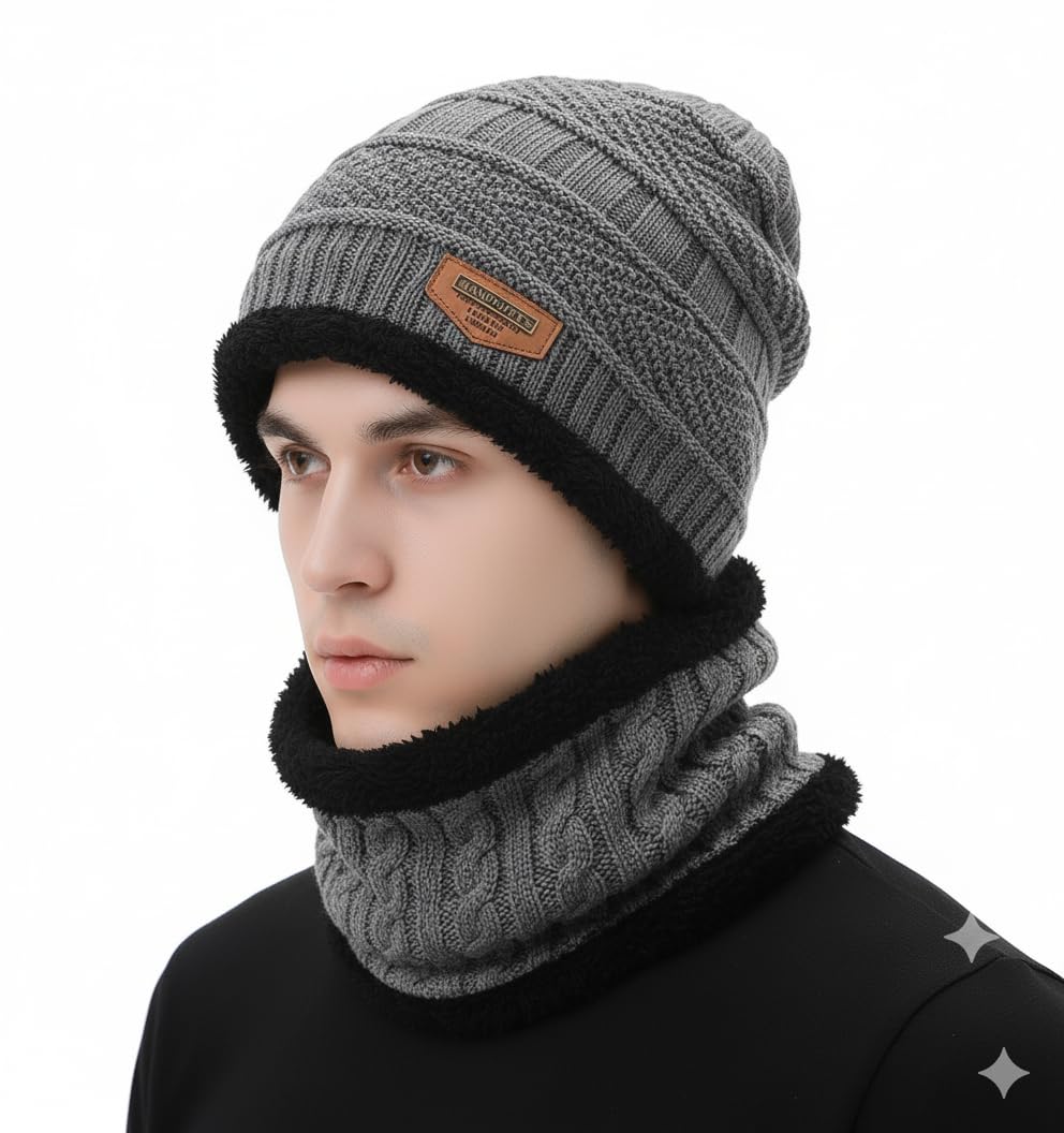 aastha imagine media Aastha Imagine Woolen Winter Beanie Hat & Scarf Set for Men & Women | Warm and Stylish Winter Wear-picture-11