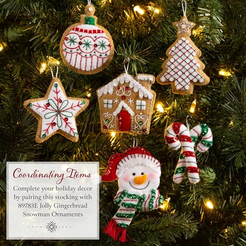 Image of Bucilla Felt Applique 18 inch Stocking Making Kit, Jolly Gingerbread Snowman, Perfect for DIY Arts and Crafts Projects