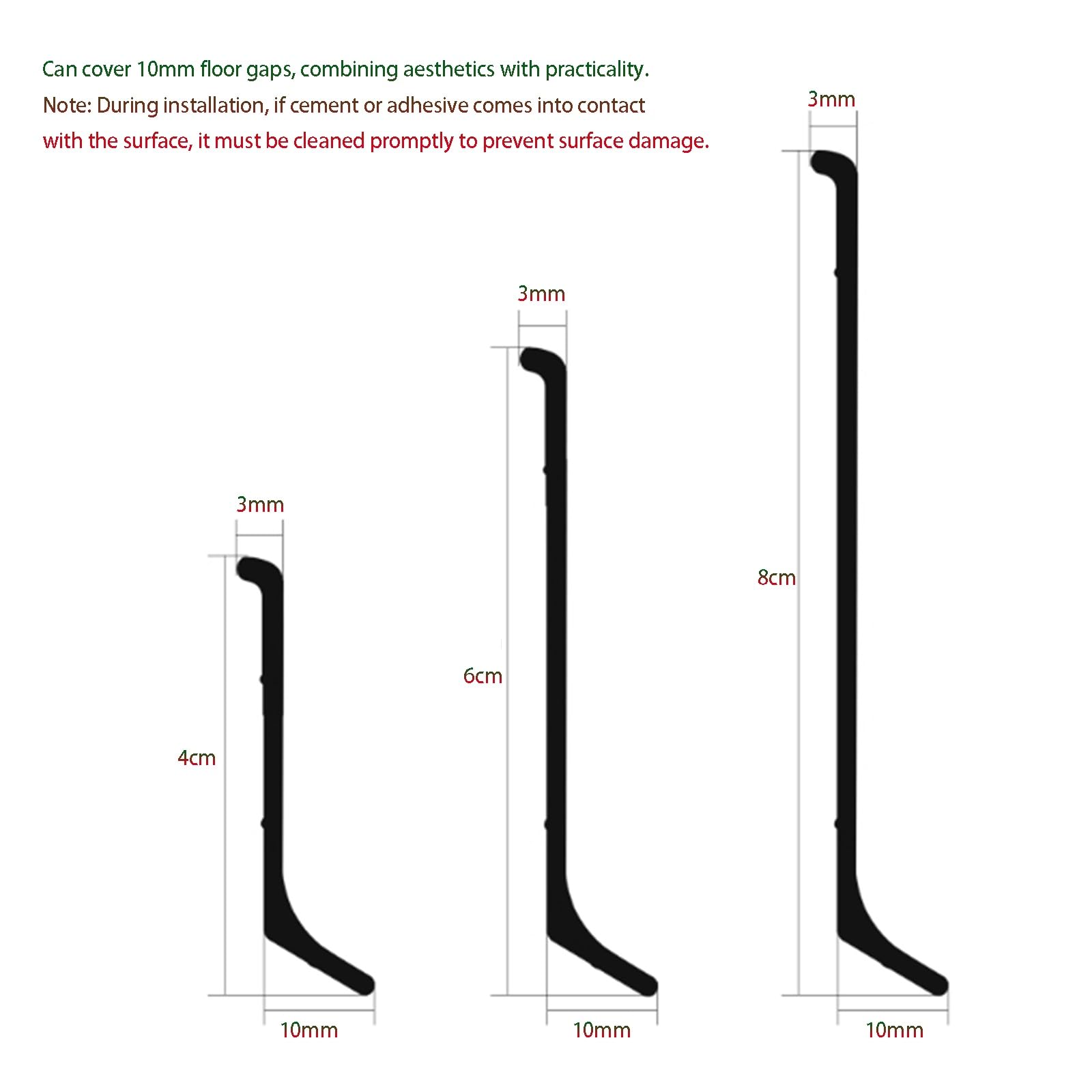 Aluminiowa listwa przypodłogowa, Aluminiowe listwy przypodłogowe, 4 sztuki 125 cm, wielokolorowe, różne rozmiary(Deep Gray,6cm)
