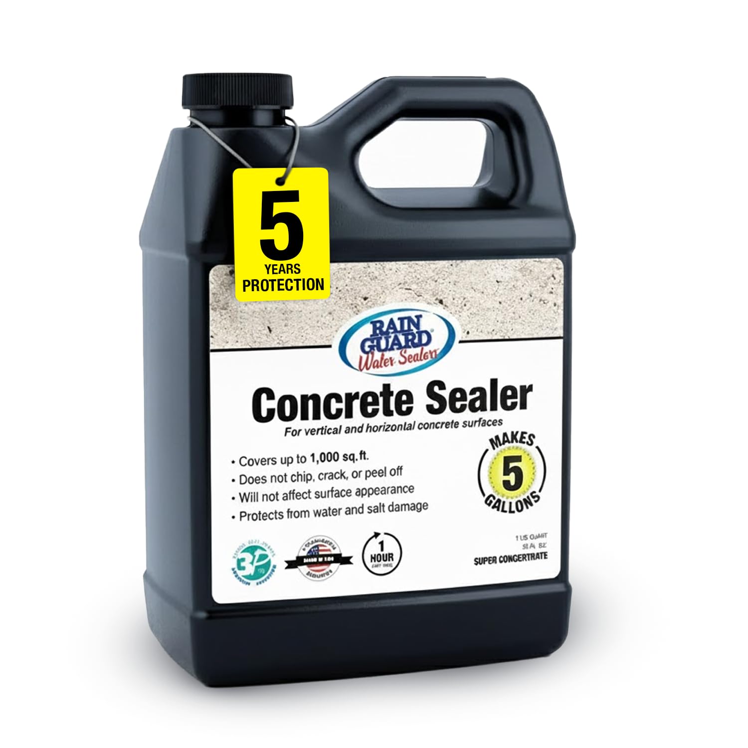 Rain Guard Concrete Sealer Concentrate | Makes 5 Gallon | Natural Finish | Deep Penetrating Protection Against Water and Salt Damage for All Concrete Surfaces | Silane/Siloxane Waterproofer
