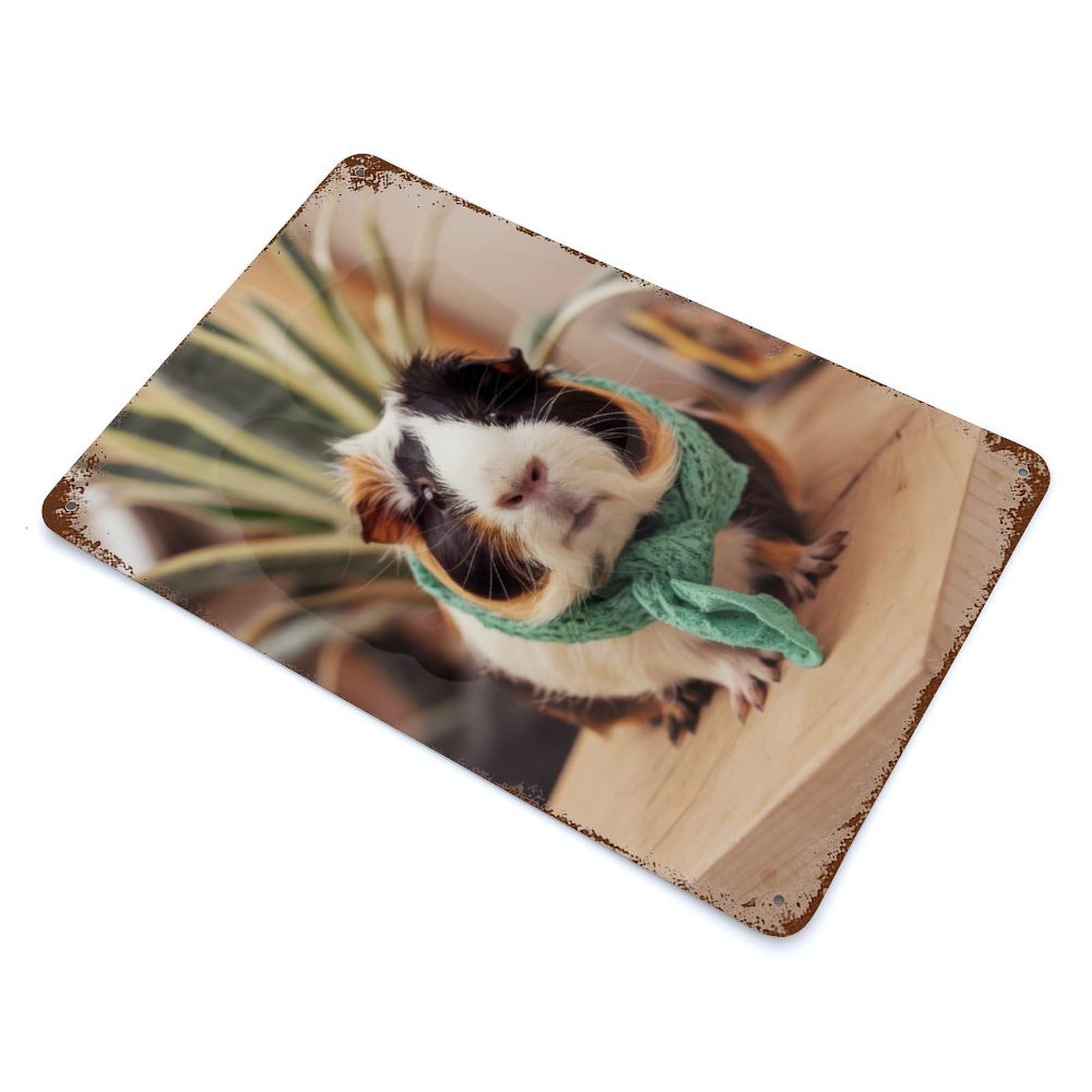 Vintage Rust Metal Sign Cute Guinea Pig in Scarf 11.8"x7.9", Novelty Wall Decor for Garage, Bar And Workshop Decor
