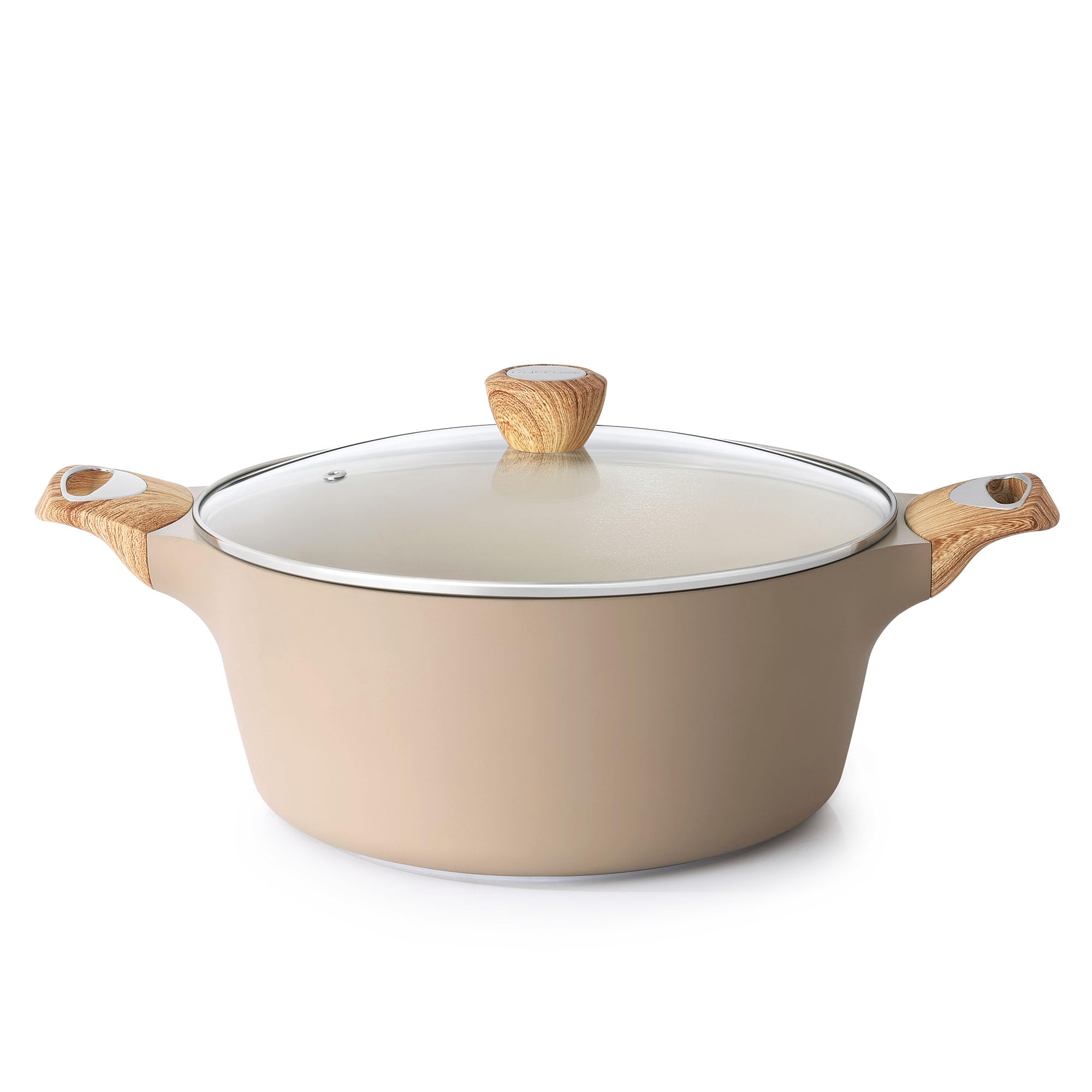 SENSARTE Ceramic Nonstick Stock Pot with Lid, 2.6/4.5/6.6 QT Soup Pot Casserole Pot, Non-toxic Healthy Pasta Pot, Large Cooking Pot Stew Pot, Induction Compatible, PFOA PFAS PTFE Free, Taupe