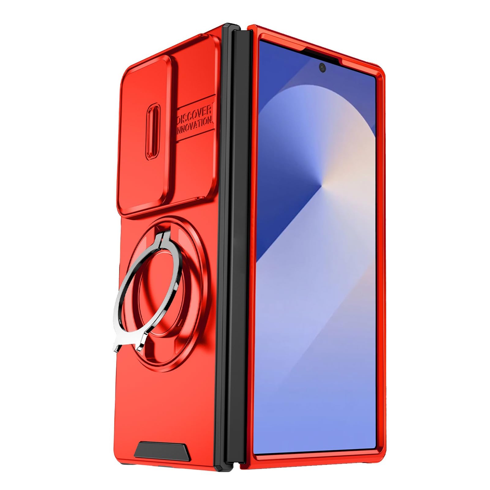 Fajne etui do Samsung Galaxy Z Fold 8 Ultra, obrotowy pierścień wojskowy PC i TPU podwójna warstwa pokrywa ochrona aparatu przesuwnego magnetyczna amortyzująca lekka powłoka (czerwony)