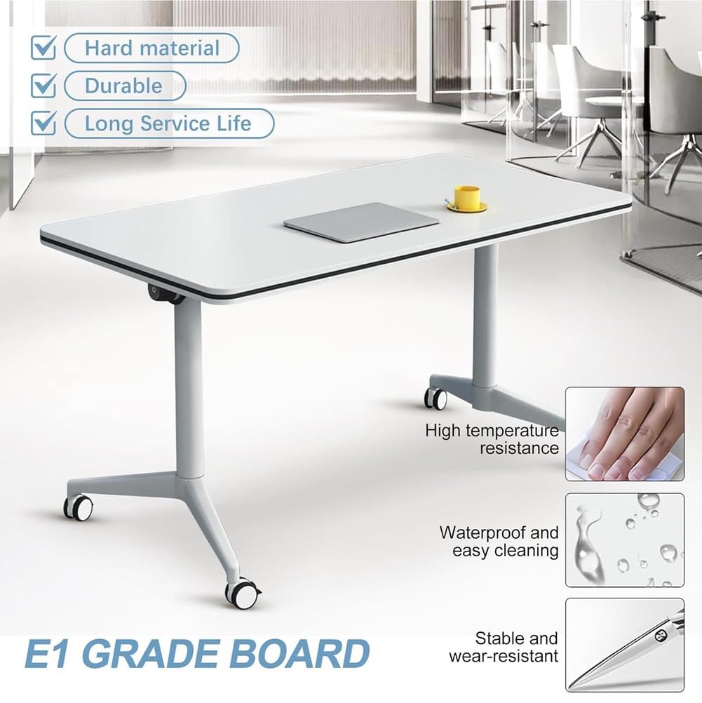 Mesa de conferencias plegable portátil con ruedas bloqueables, escritorio de entrenamiento móvil para oficina, aula y sala de reuniones