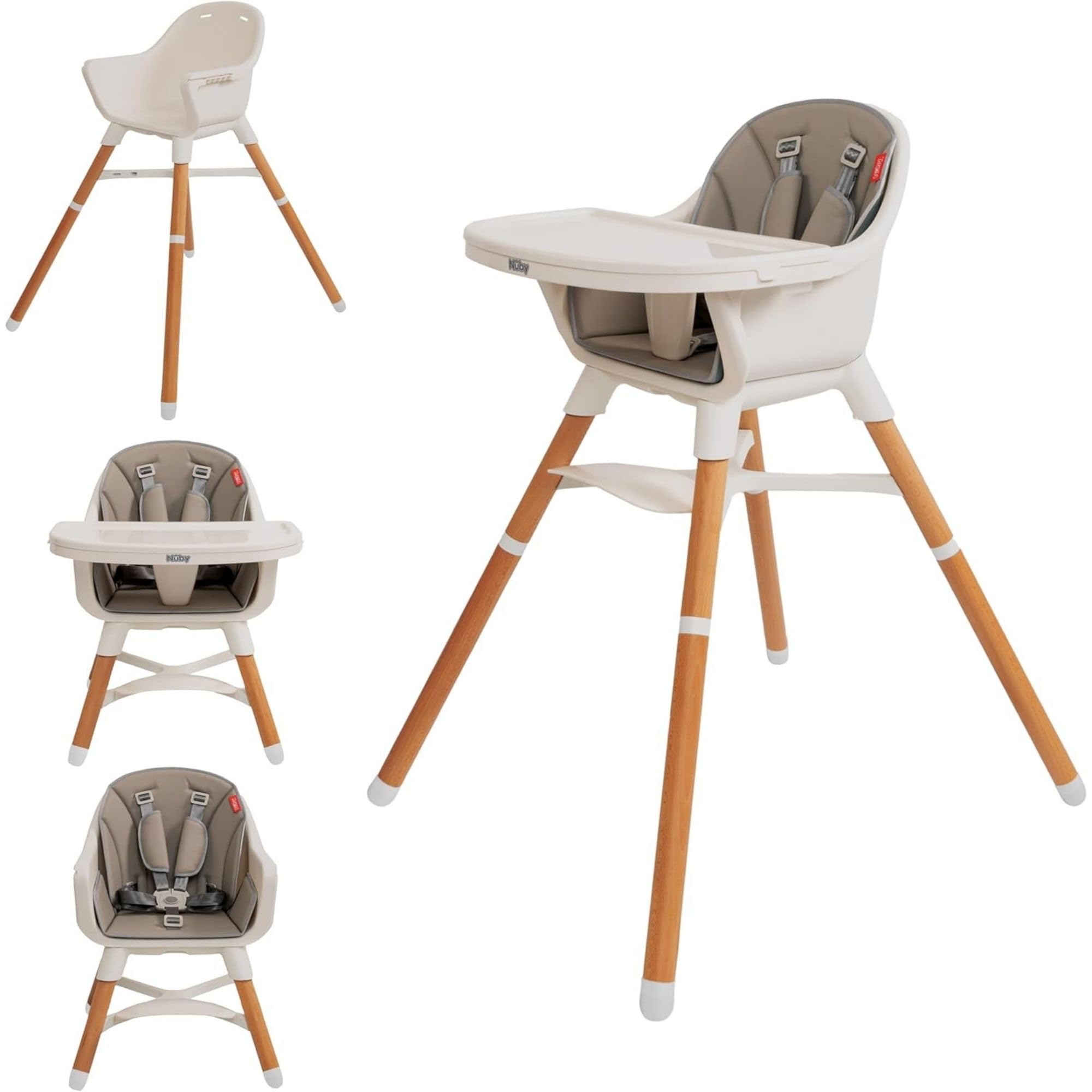 Nuby Chaise Haute Évolutive 4-en-1 pour Bébé et Enfant avec Plateau Amovible – Harnais Réglable 5 Points, Jusqu’à 27 kg, de 6 Mois à 3 Ans, Beige