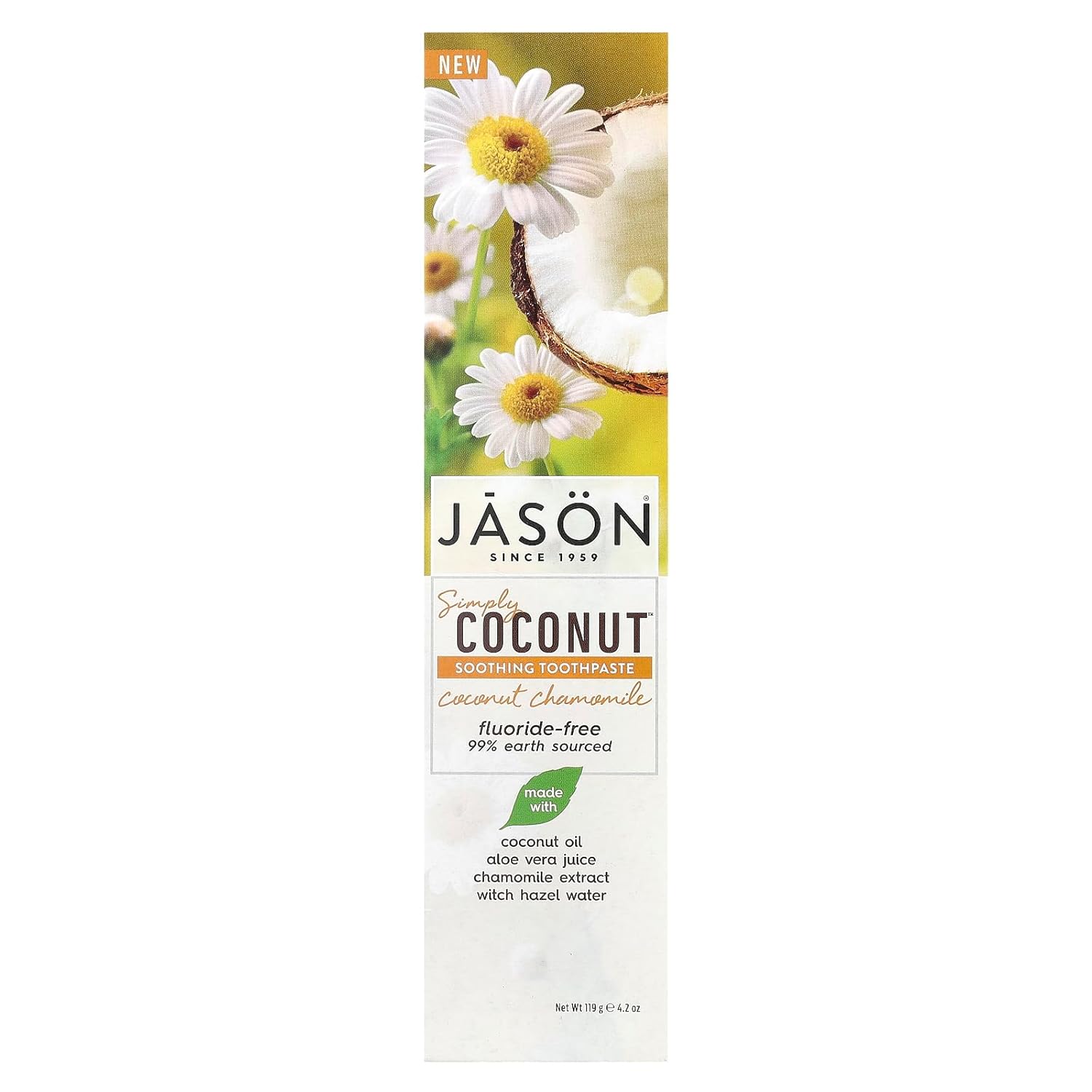 Jason Simply Coconut Soothing Fluoride-Free Toothpaste, Coconut Chamomile, 4.2 Oz