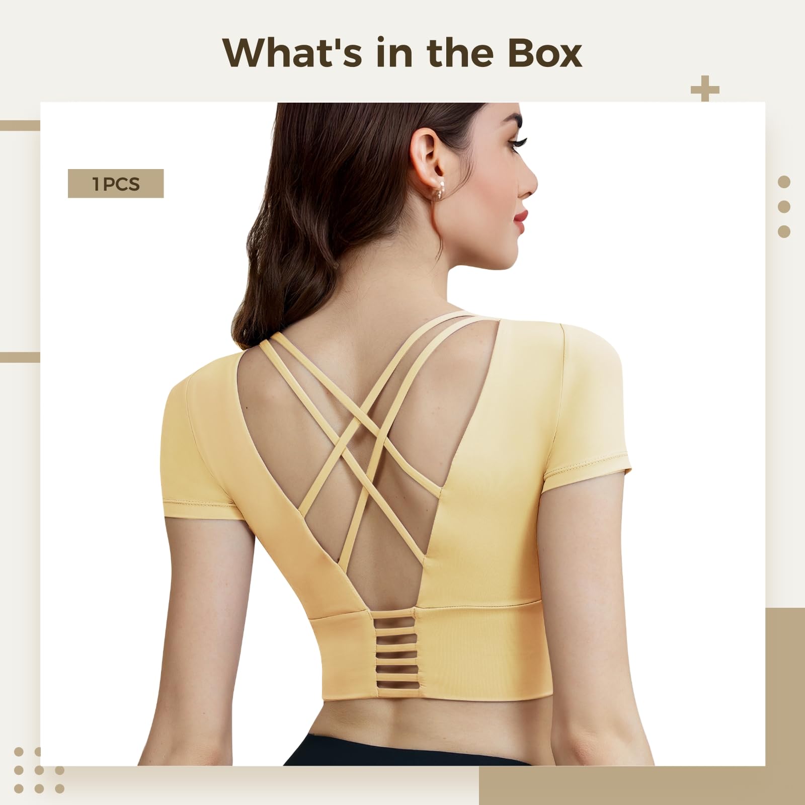 Hauts de Sport Dos Nu pour Femme, Manches Courtes, brassière intégrée, Soutien-Gorge de Sport à Dos Ouvert, Haut de Yoga en mélange Nylon et élasthanne, Tailles et Couleurs variées