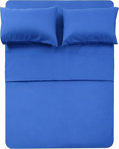 Juego de sábanas de algodón de 400 hilos, tamaño individual, color violeta, 4 piezas, 100% algodón grapado, juego de sábanas de algodón suave con