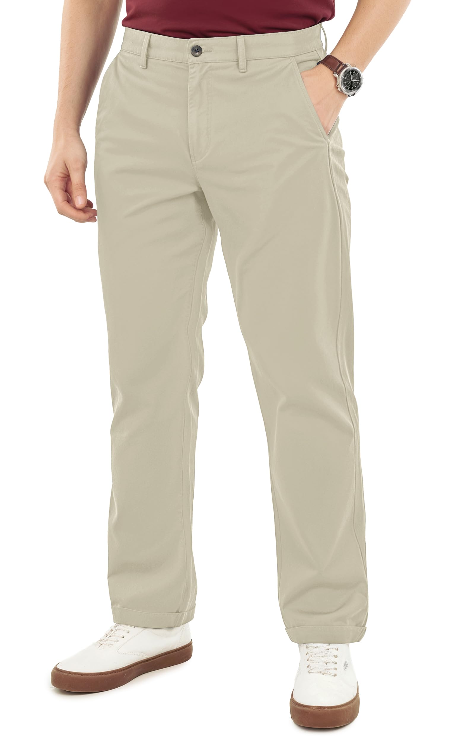 ny threads mens chino pants regular fit cotton stretch 4 pocket casual pants, 36w x 32l, light khaki