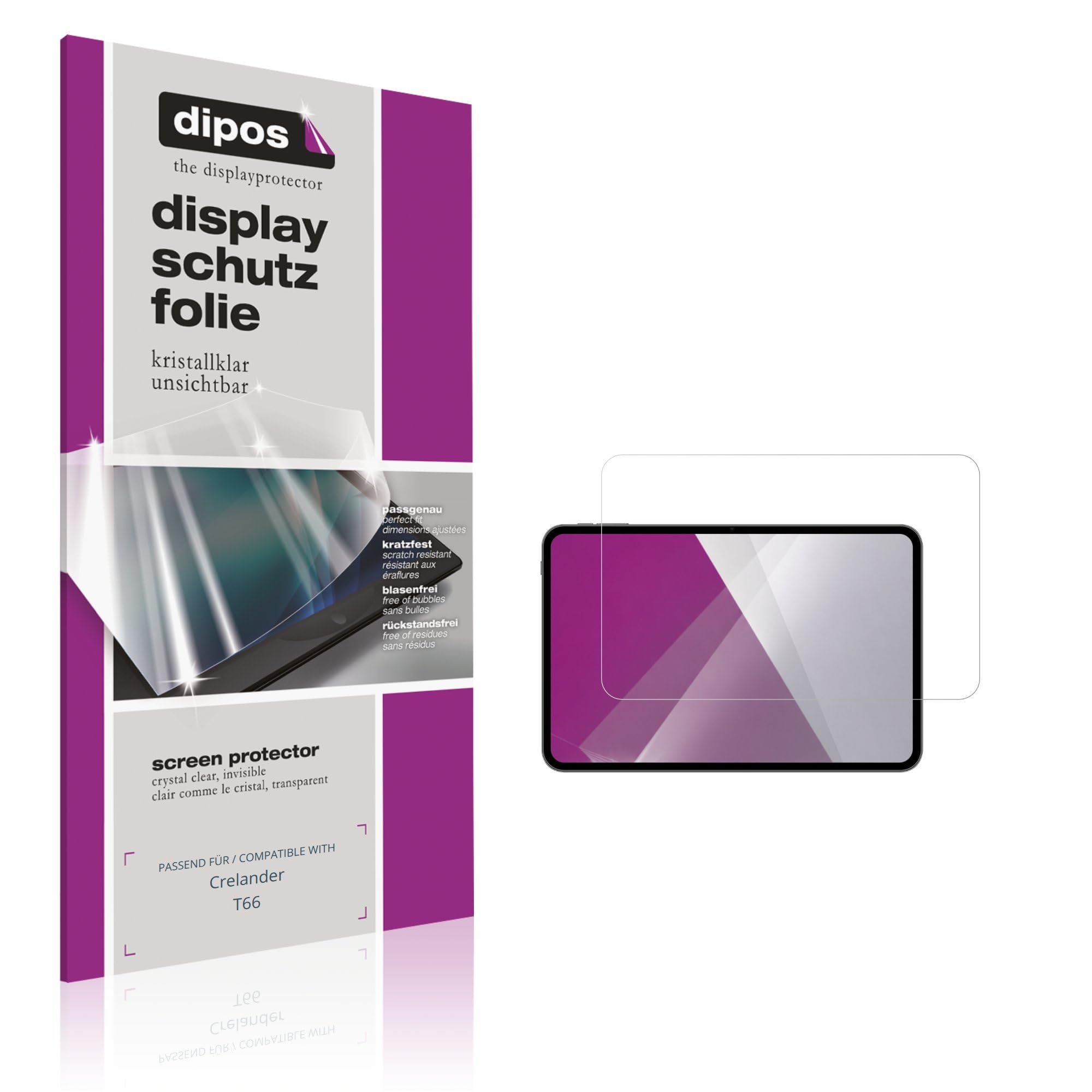dipos 2x Protector de Pantalla claro para Crelander T66