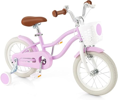 HONEY JOY Bicicleta para niños de 12, 14, 16, 18, 20 pulgadas, con ruedas de entrenamiento, freno de mano y freno de posavasos, cadena totalmente