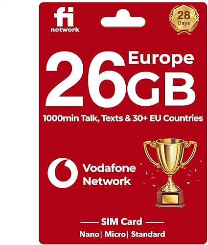 Miniatura 1 de Vodafone Network Europe Sim Card - 22 GB en 4GLTE en Reino Unido y Europa, 100 GB y llamadas ilimitadas en España - Tarjeta SIM Europa con datos de