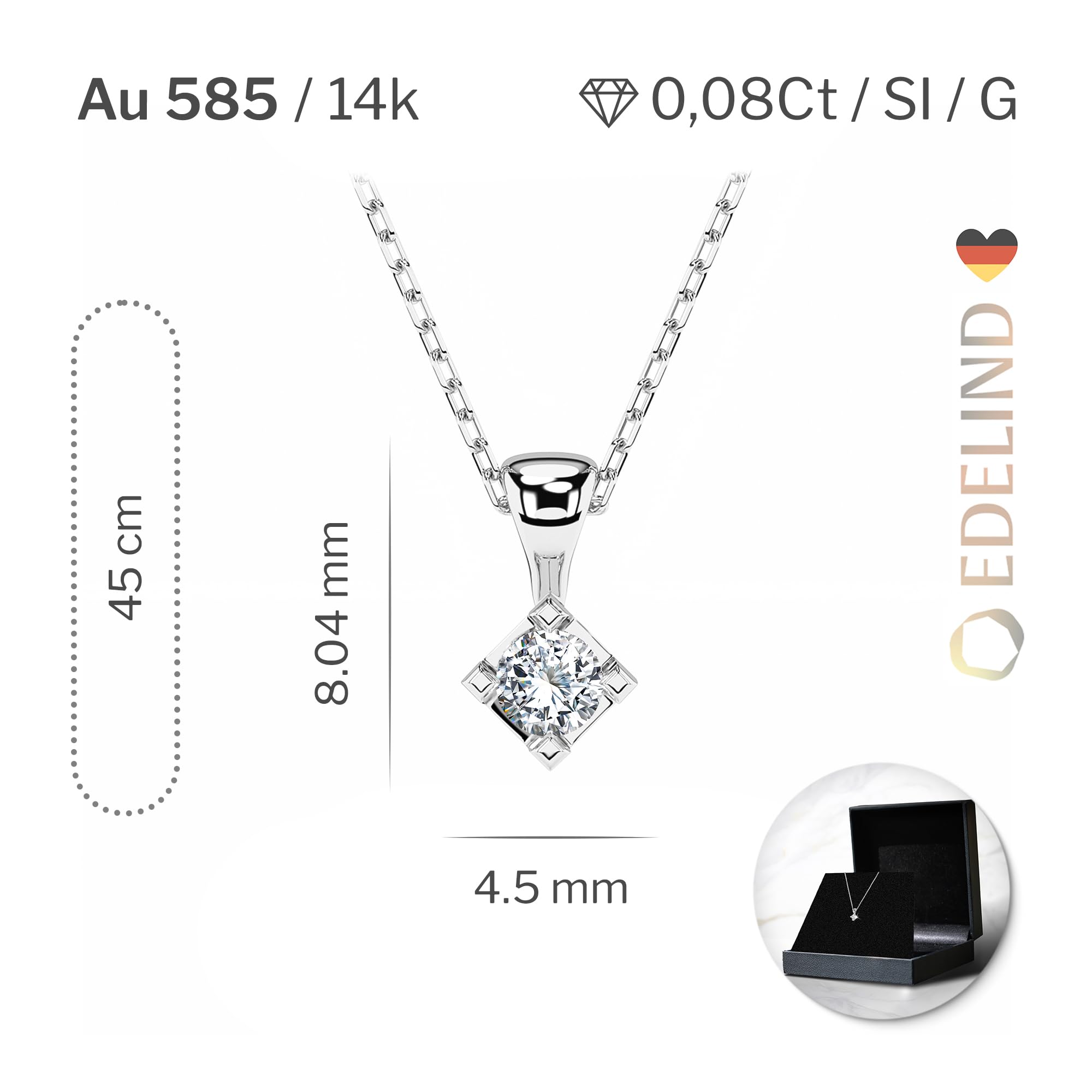 EDELIND Collana Punto Luce Donna con Diamante 0.08 ct in Oro 14k - Catenina con Ciondolo Solitario - Lunghezza Regolabile - Gioiello Idea Regalo