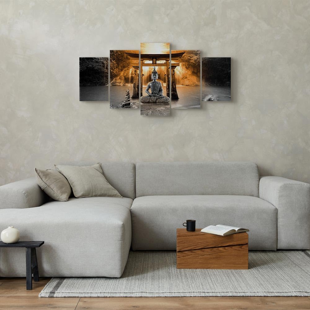 murando Cuadro en Lienzo Buda 200x100 cm Impresión de 5 Piezas Material Tejido no Tejido Impresión Artística Imagen Gráfica Decoracion de Pared Oriente Zen Cascada p-A-0033-b-o