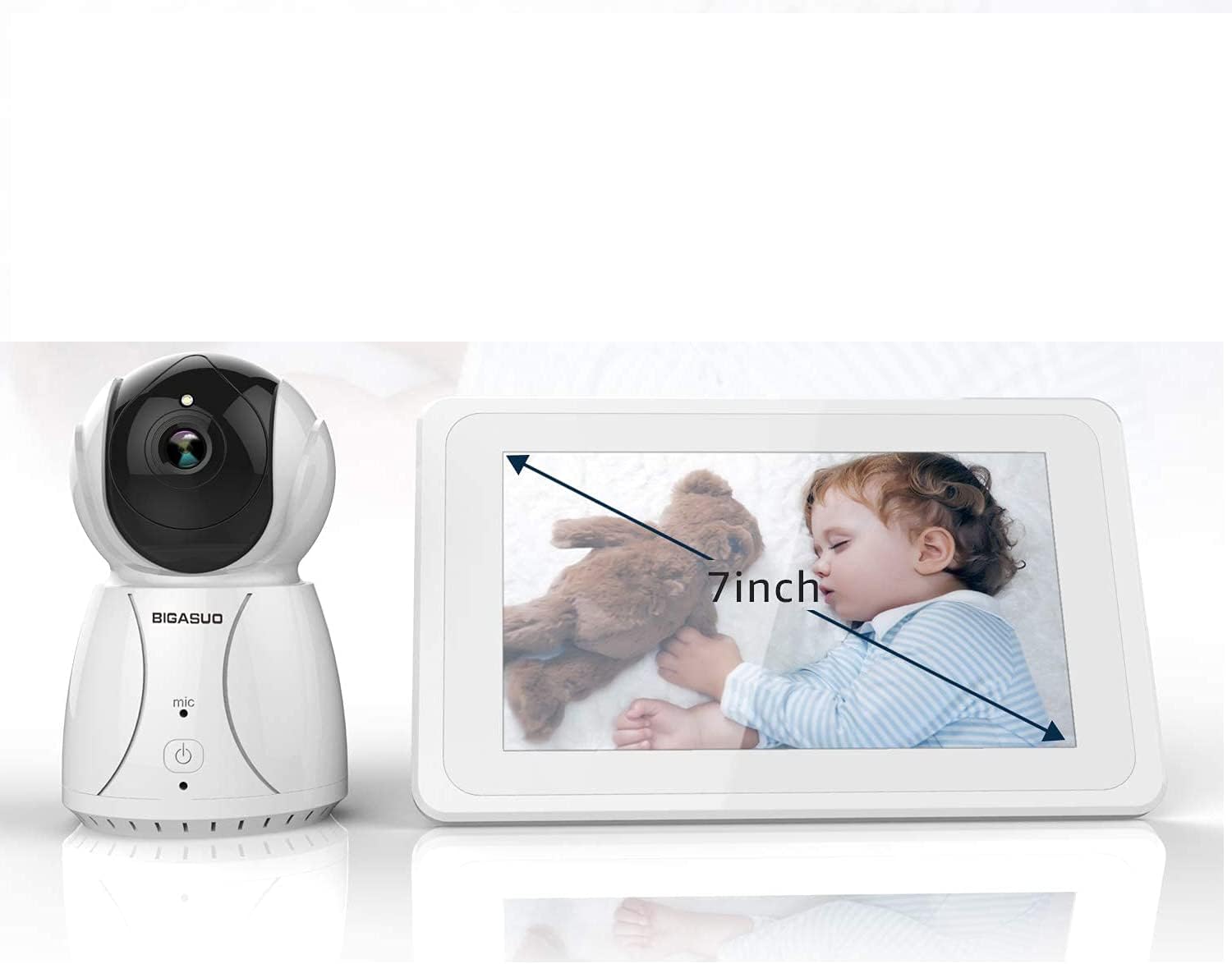 BIGASUO Video Baby Monitor 2020 with Camera & 720P 7” HD LCD Digital Screen, Two Way Audio & 5 Baby Lullabies, Sound & Movement Alarm, Night Vision, Wireless Video Baby Monitor
