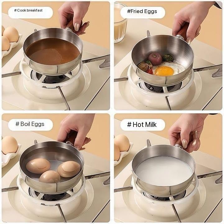 Image of Mini Oil pan for Home, Stainless Steel Tadka Pan with Wooden Handle | Heavy Base Small Saucepan for Tempering, Melting Butter, Heating Milk & Cooking | Gas & Induction Compatible (Pack of 1)