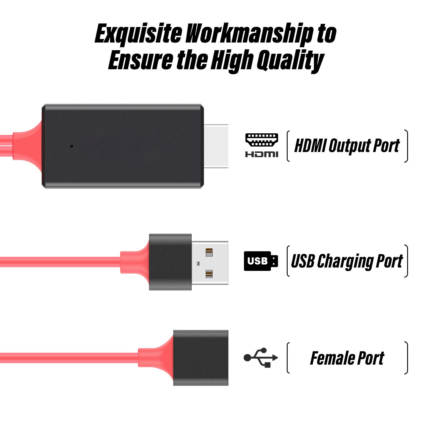 Kabel adaptera HDMI na USB, adapter kablowy żeński do HDMI męski HDTV do telefonu z systemem operacyjnym Android do monitora telewizyjnego projektor (czerwony)