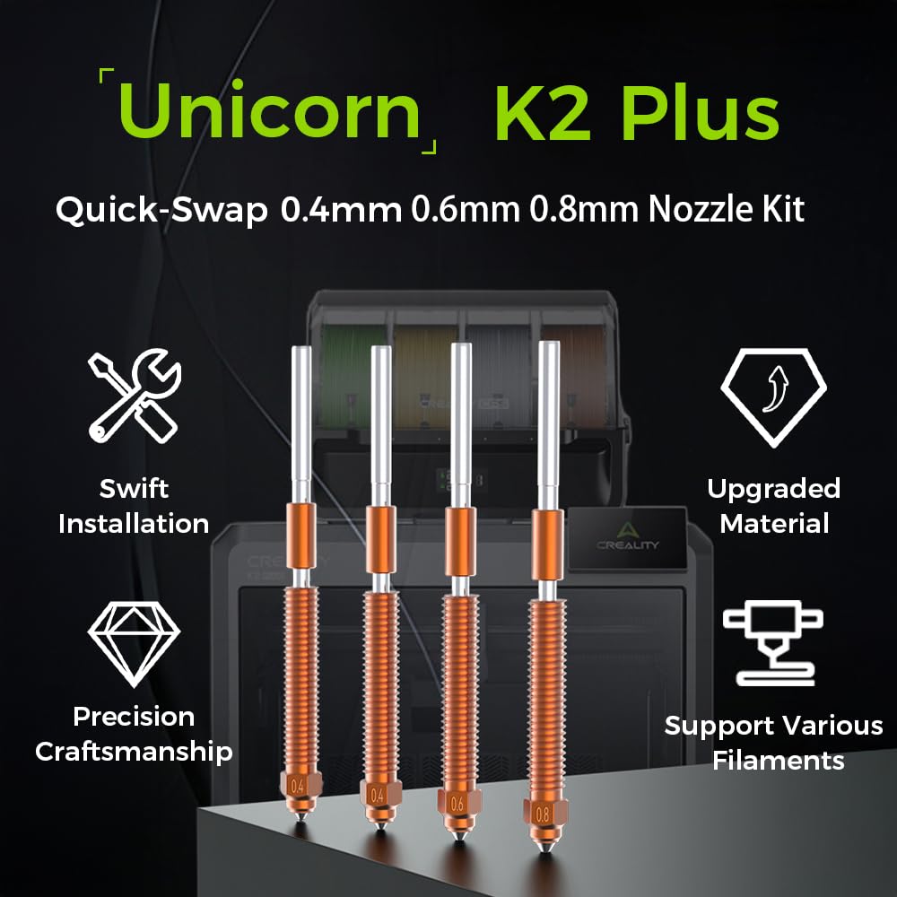 Creality 4 boquillas K2 Plus (0,4 mm x 2 0,6 mm x 1 0,8 mm x 1)