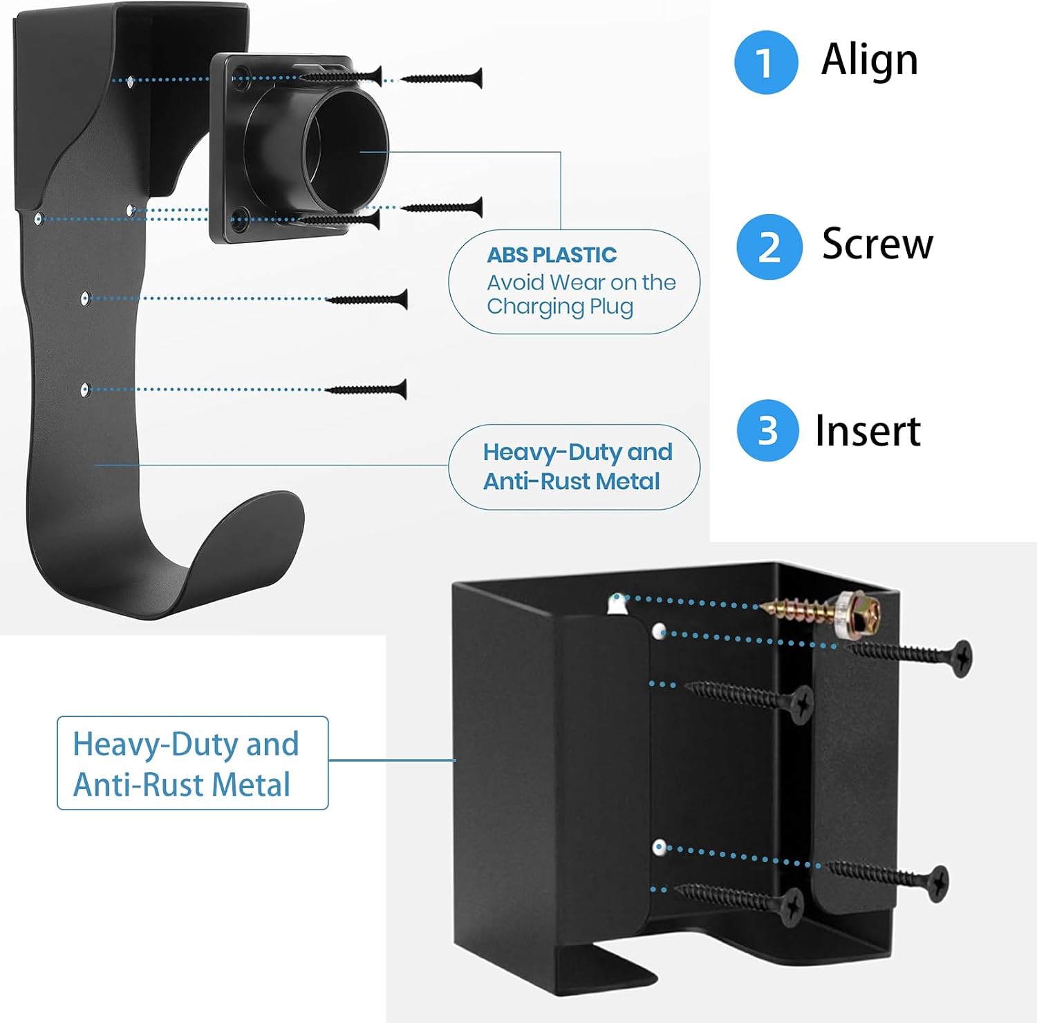 EV Charger Holder,Charging Box Holder and J-Hook Cable Organizer Wall Mount for SAE J1772 & Telsa Holder Electric Car Charger Cable Holder