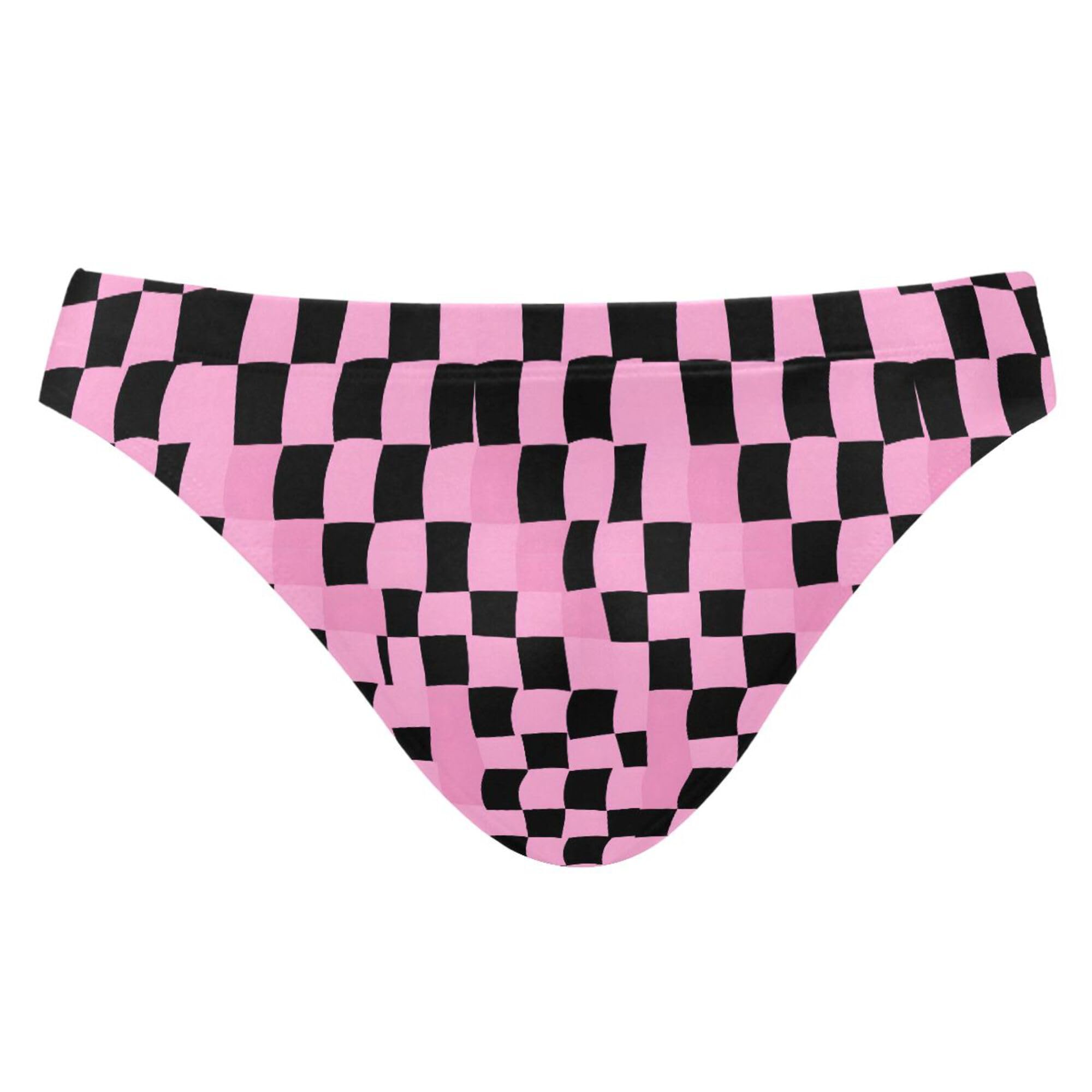 Pink Black Buffalo Check Plaid Mens Swimwear Swim Briefs Bikini Swimsuit for Summer Beach L B0403656
