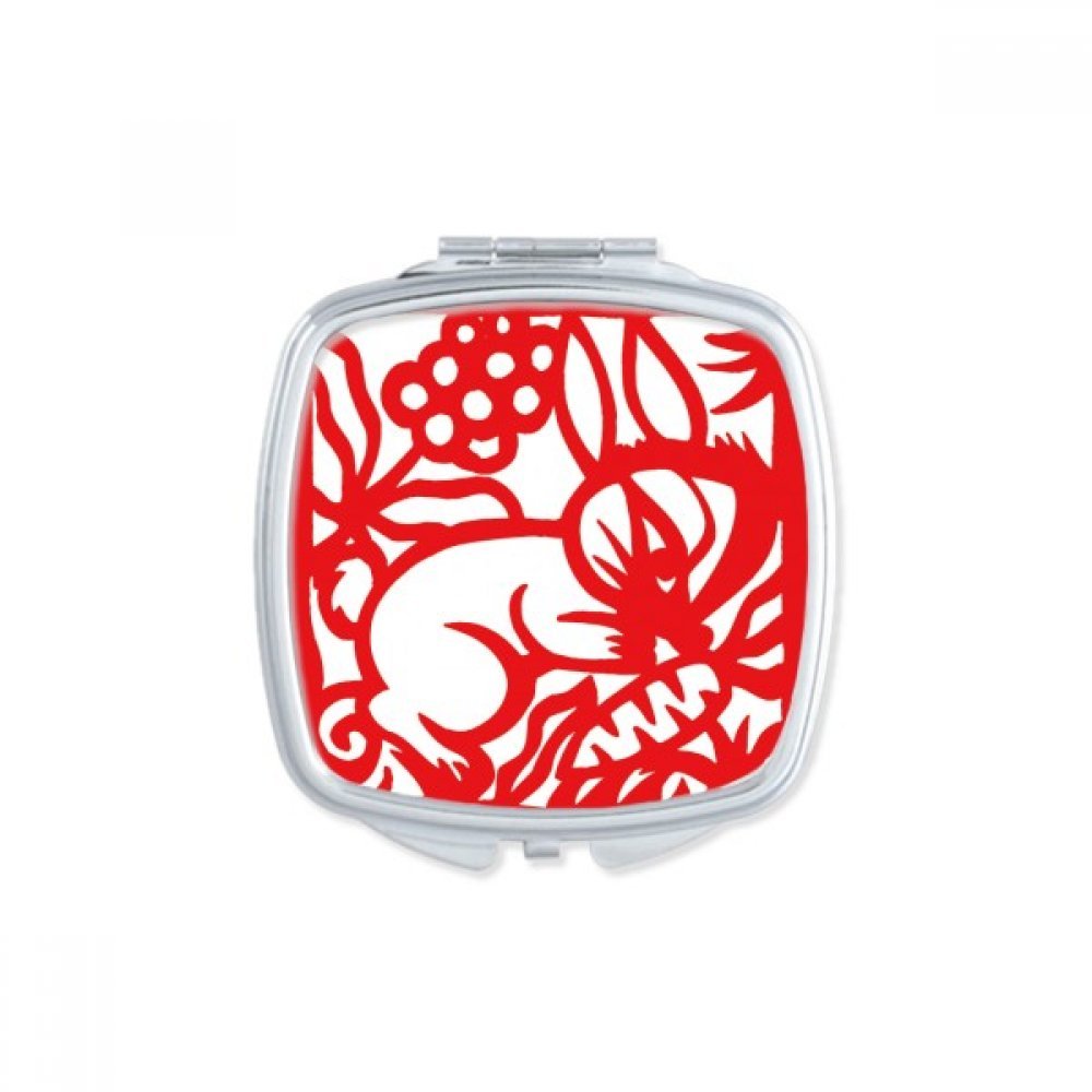 Miroir de poche fait main avec motif lapin et zodiaque chinois pour retouche maquillage
