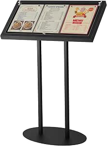 Metal Enclosed Bulletin Menu Board, Freestanding 3-Panel Display Stand with Cover, Black