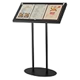 Otoolling Metal Enclosed Bulletin Menu Board, 3 x (8.5 x 11) Inches Freestanding Menu Stand Menus Holder Floor Standing, Pedestal Advertising Display with Cover, 14 Magnetic Clasp Included, Black