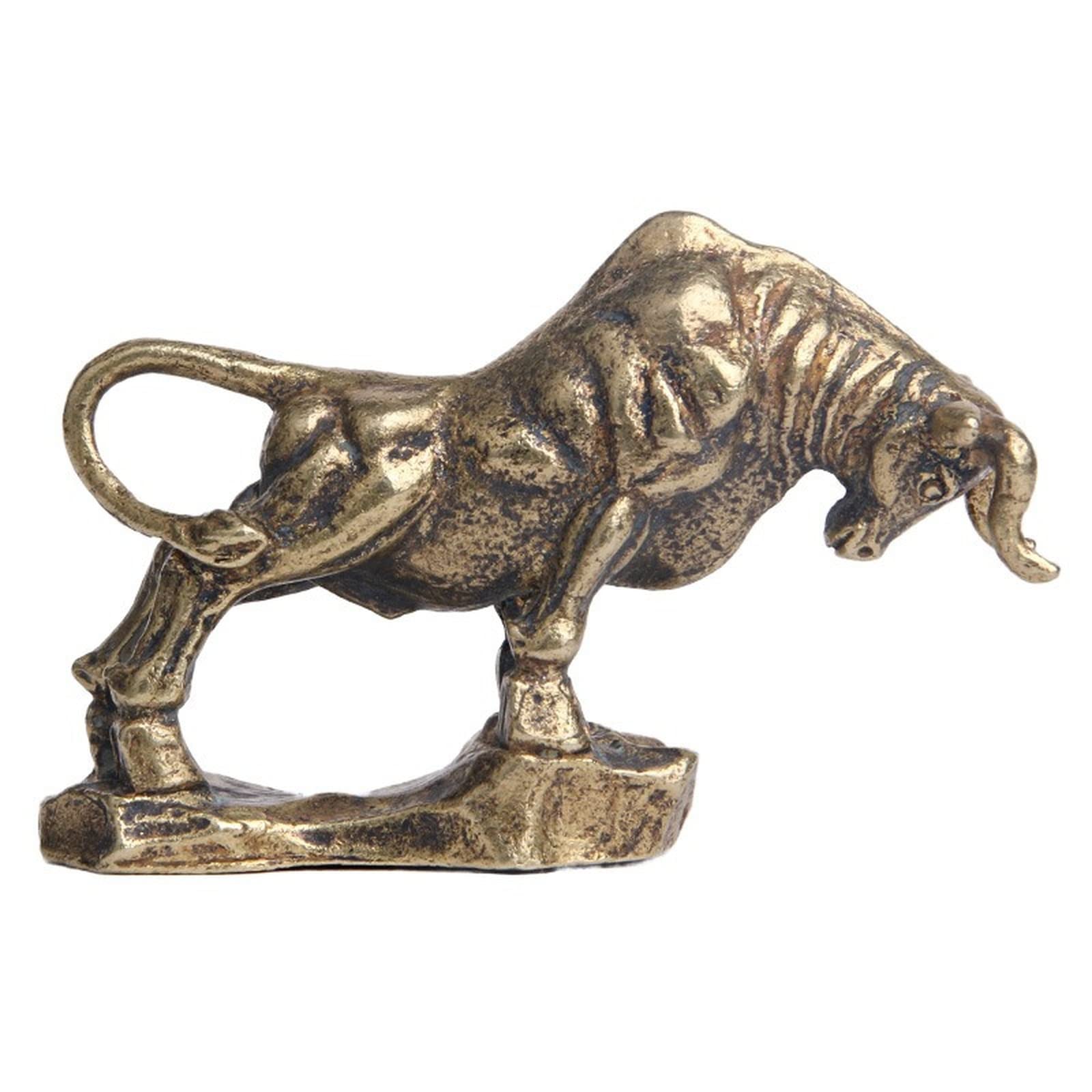 NGDFGR Brass Bull Figurine Ornaments, Copper Zodiac Ox Statue Sculpture Home Bullfighting Animal Model Study Decor Craft Collection Ornament