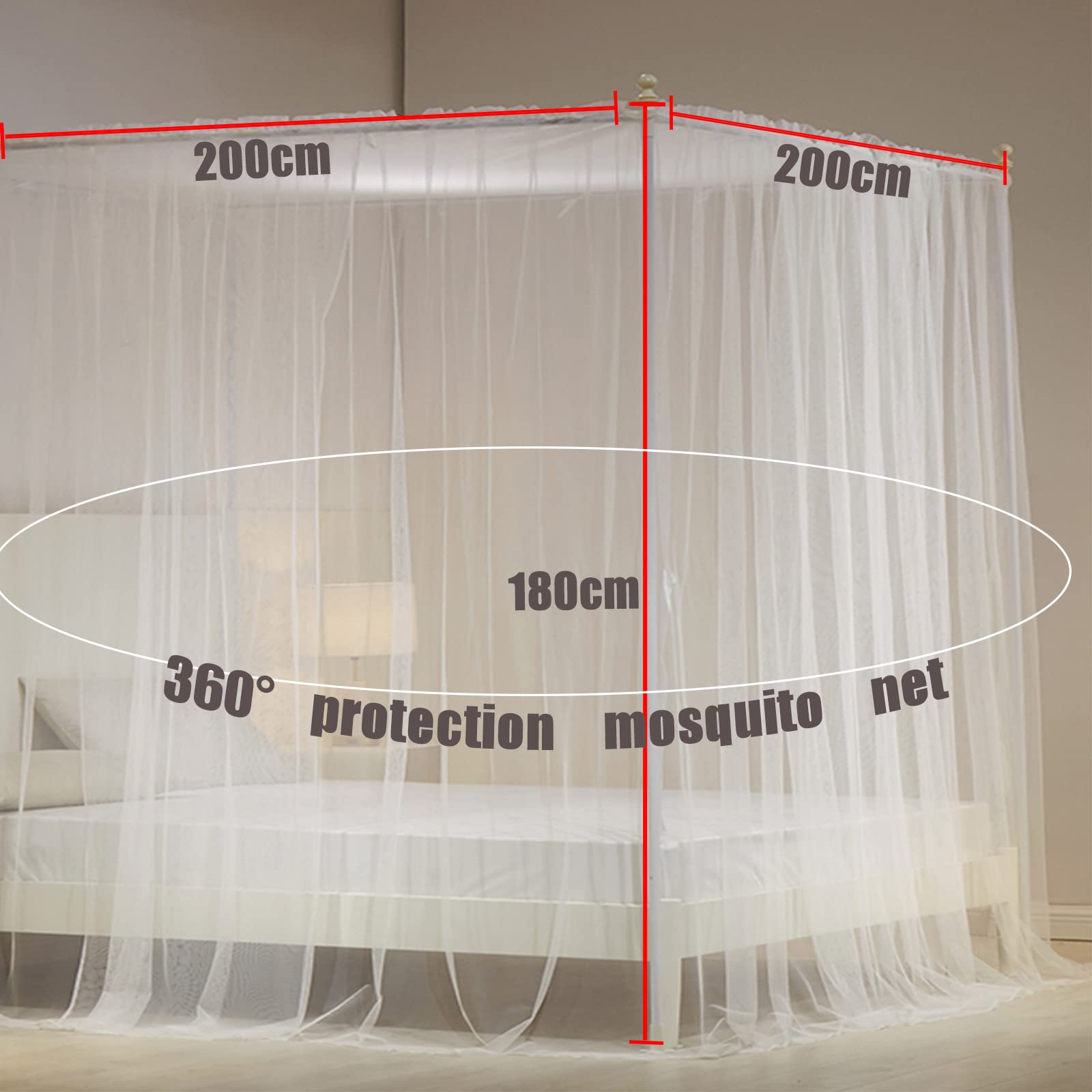 Mosquitera Para Cama Grande 200x200x180 Cm - Blanca, De Poliéster, Ideal Para Dormir Sin Mosquitos