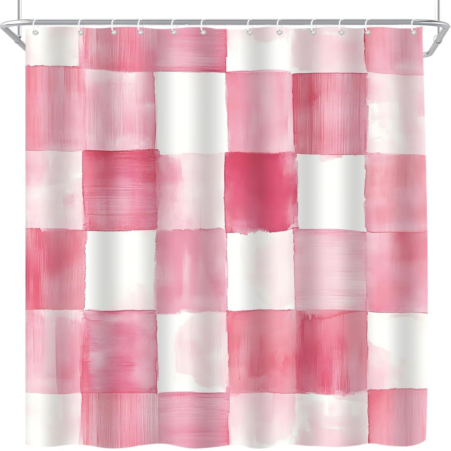 GLKSDLPO Geometric Plaid Shower Curtain Pink White Checkerboard Grid Watercolor Retro Blush Groovy Wavy Retro Wet Room(80x180cm/31x71in(WxH)