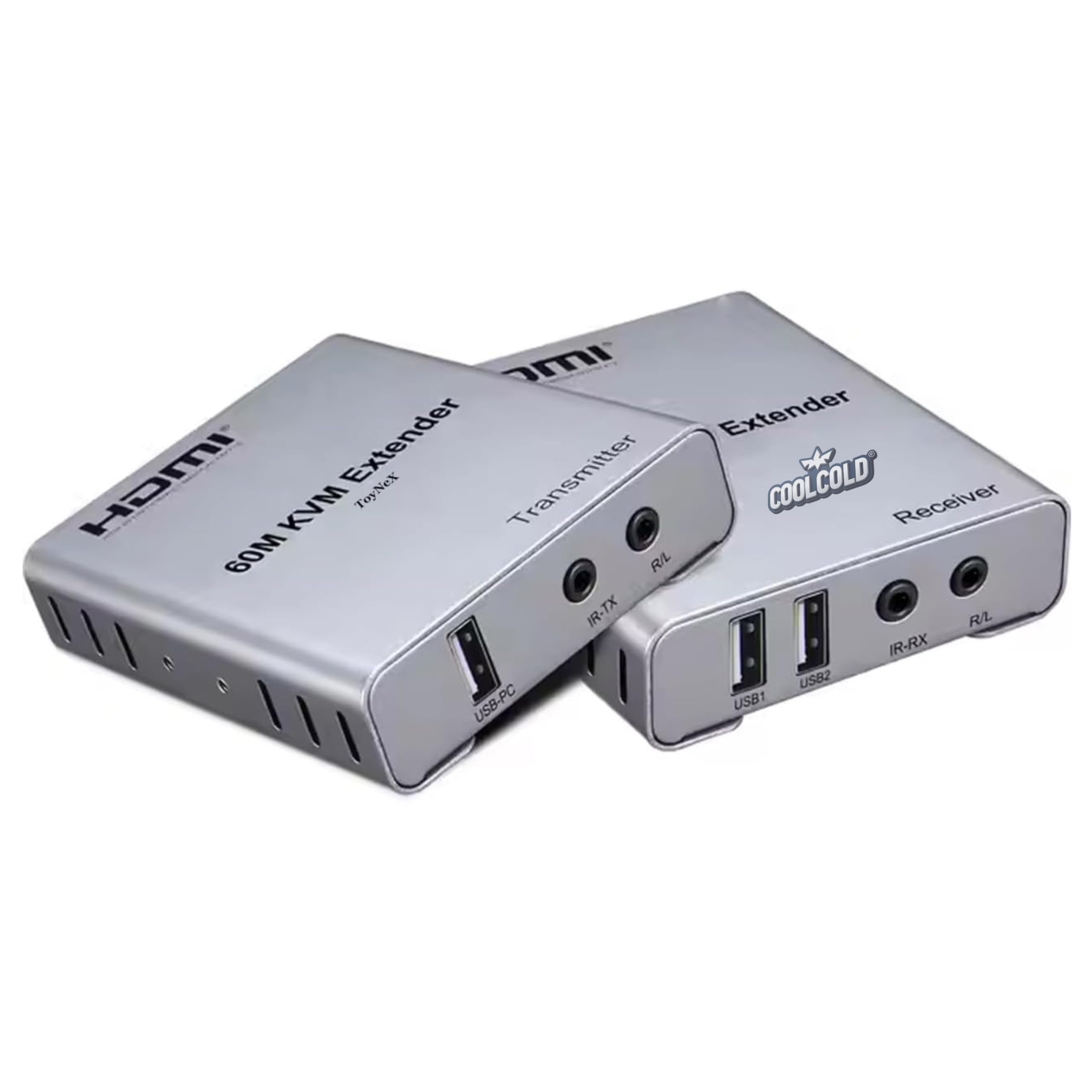 COOLCOLD HDMI KVM Extender 60M Over Cat5e/Cat6 with USB, 1080P HDMI Extender with R/L Audio Support, USB KVM Over Ethernet, Transmitter Receiver for PC Laptop to TV Monitor Keyboard Mouse(Grey)-image-49