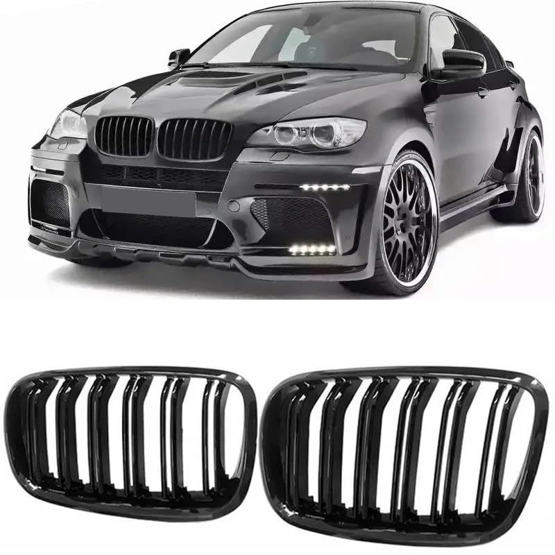 Double grilles à lamelles de remplacement noir brillant pour capot X5 et X6