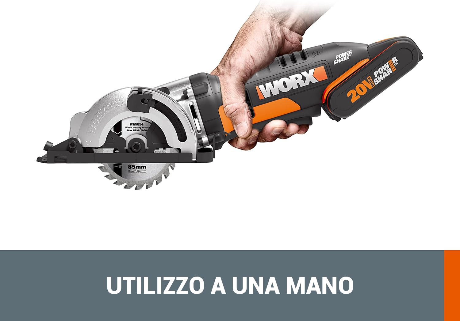 WORX WX527.9, sega circolare compatta ad immersione a batteria 20V (solo corpo macchina)