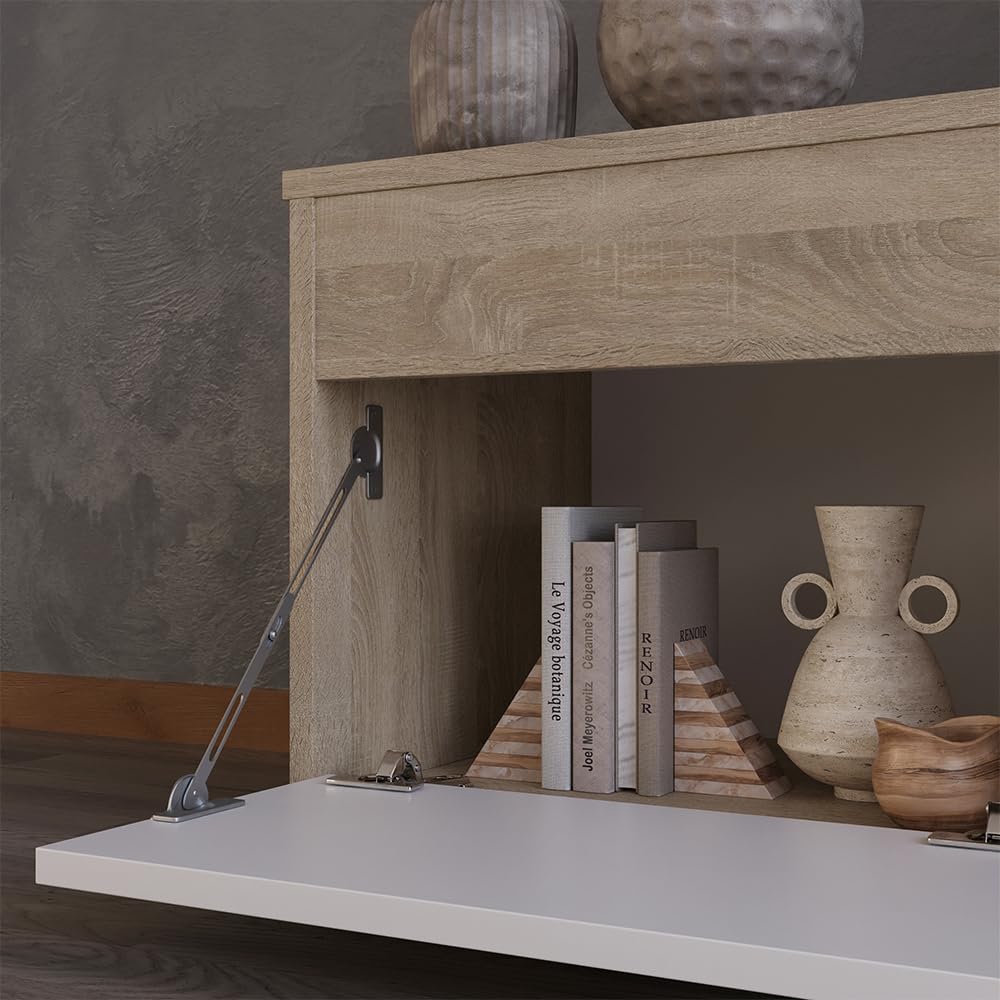 Vicco Parete attrezzata soggiorno Berno, Sonoma/Bianco, 2 parti, per la conservazione di accessori multimediali e l'esposizione di decorazioni