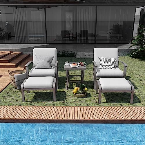 HAPPATIO 5-Piece Aluminum Outdoor Furniture Set - Chairs, Ottomans, and Side Table for Patio or Balcony (Gray)