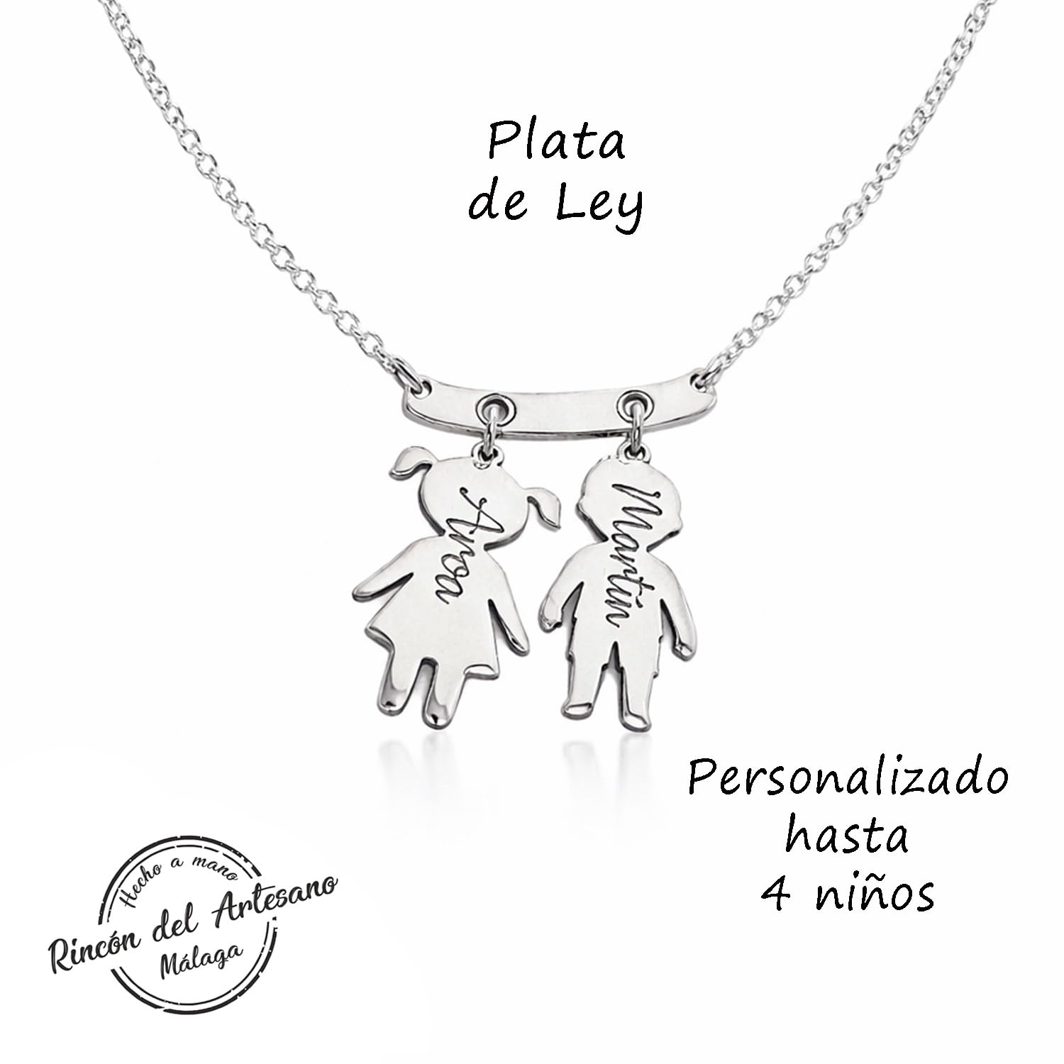 Collar Personalizado Plata de Ley 925 con Nombres – Colgante Niños Grabados – Joya Mamá Madre – Regalo Día de la Madre