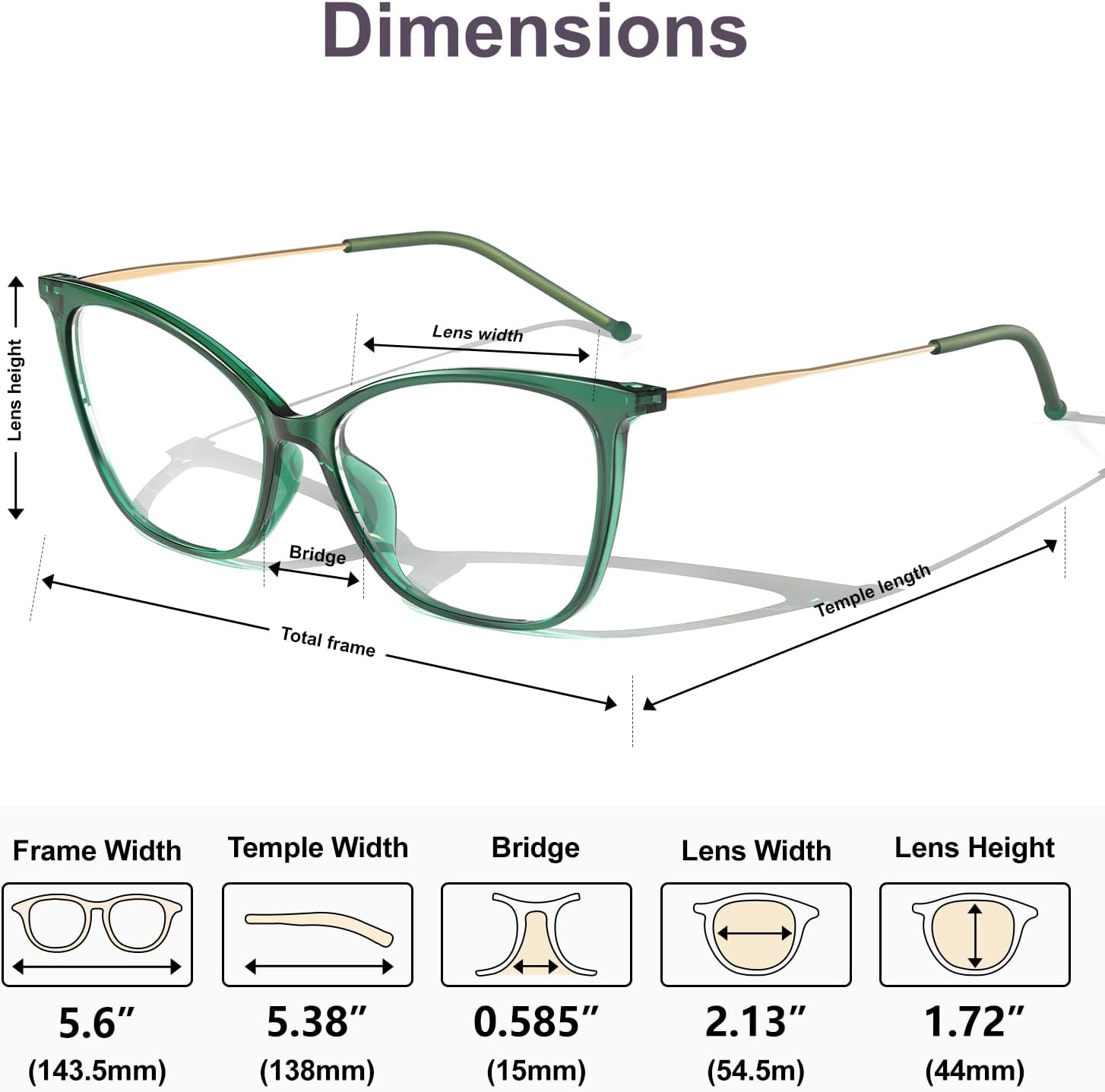 VISOONE Oversized Cat Eye Blue Light Blocking Glasses for Women Large Cute Lightweight Eyeglasses Metal Frame Calina - Image 6