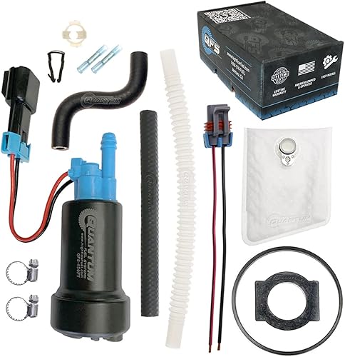 Quantum 450LPH E85 - Bomba de combustible en tanque compatible con kit de instalación + manguera flexible de repuesto para Ford Mustang (1986-1997)