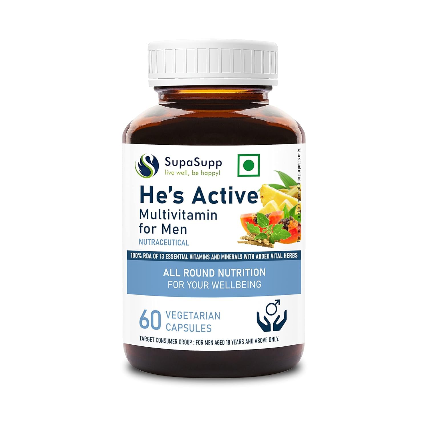 SupaSupp Hes Active - Multivitamin For Men | All Round Nutrition For Your Wellbeing | Health Supplement | 60 Veg Cap, 500mg (B0CNS2NR1B) Amazon Price History, Amazon Price Tracker