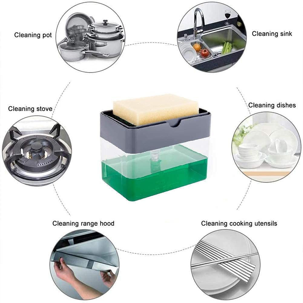 Kmils Liquid Soap Pump Dispenser with Utensil Cleaning Sponge for Kitchen Sink and Bathroom 2