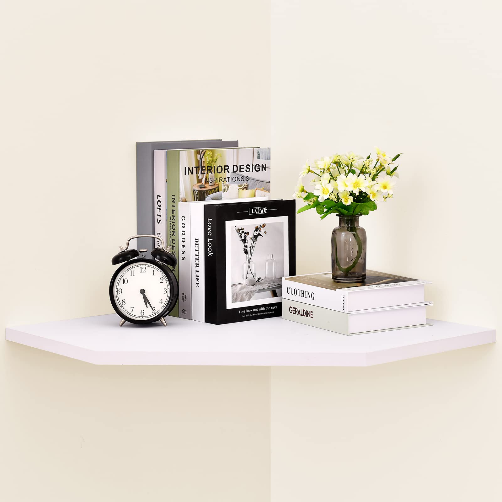 Buy JOLLYMER White Corner Wall Shelf, 20Inch Pentagon Floating Corner Shelf with Wire Cable