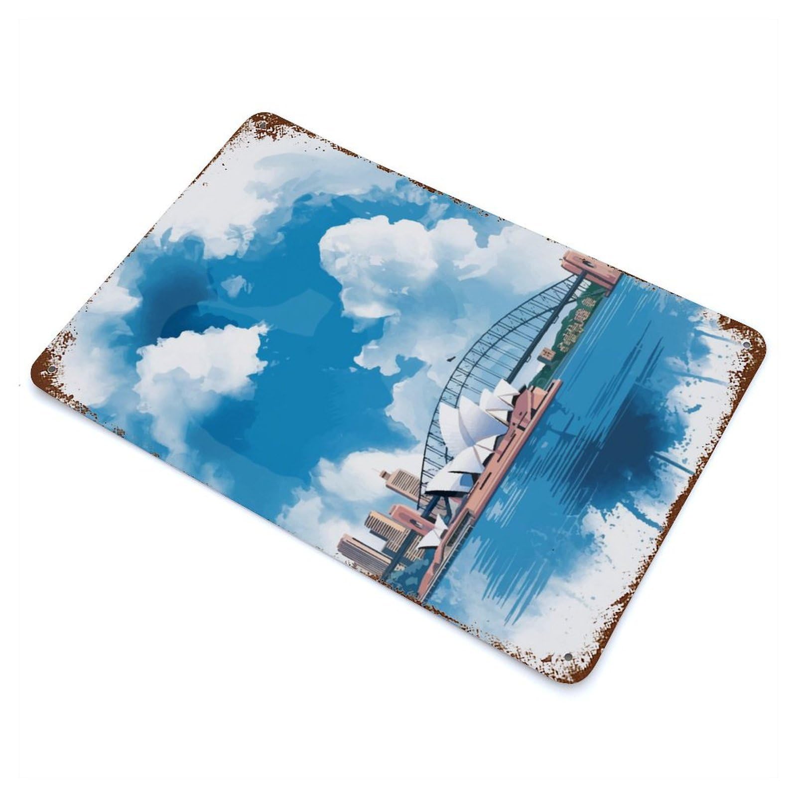 Sydney Opera House Watercolor Vintage Metal Tin Sign 11.8"x7.9", Ideal for Cafe, Home Bar And Lounge Decor