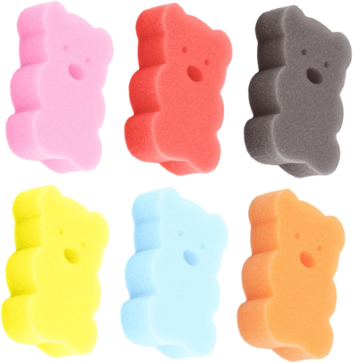 Beaupretty Baby Bath Sponge Set 6 Pack Cartoon Bear Shape Soft Kids Bath Loofahs Gentle Body Scrubbers Portable Shower Tools for Infant Bathing 3.93X2.75X0.98 Inches