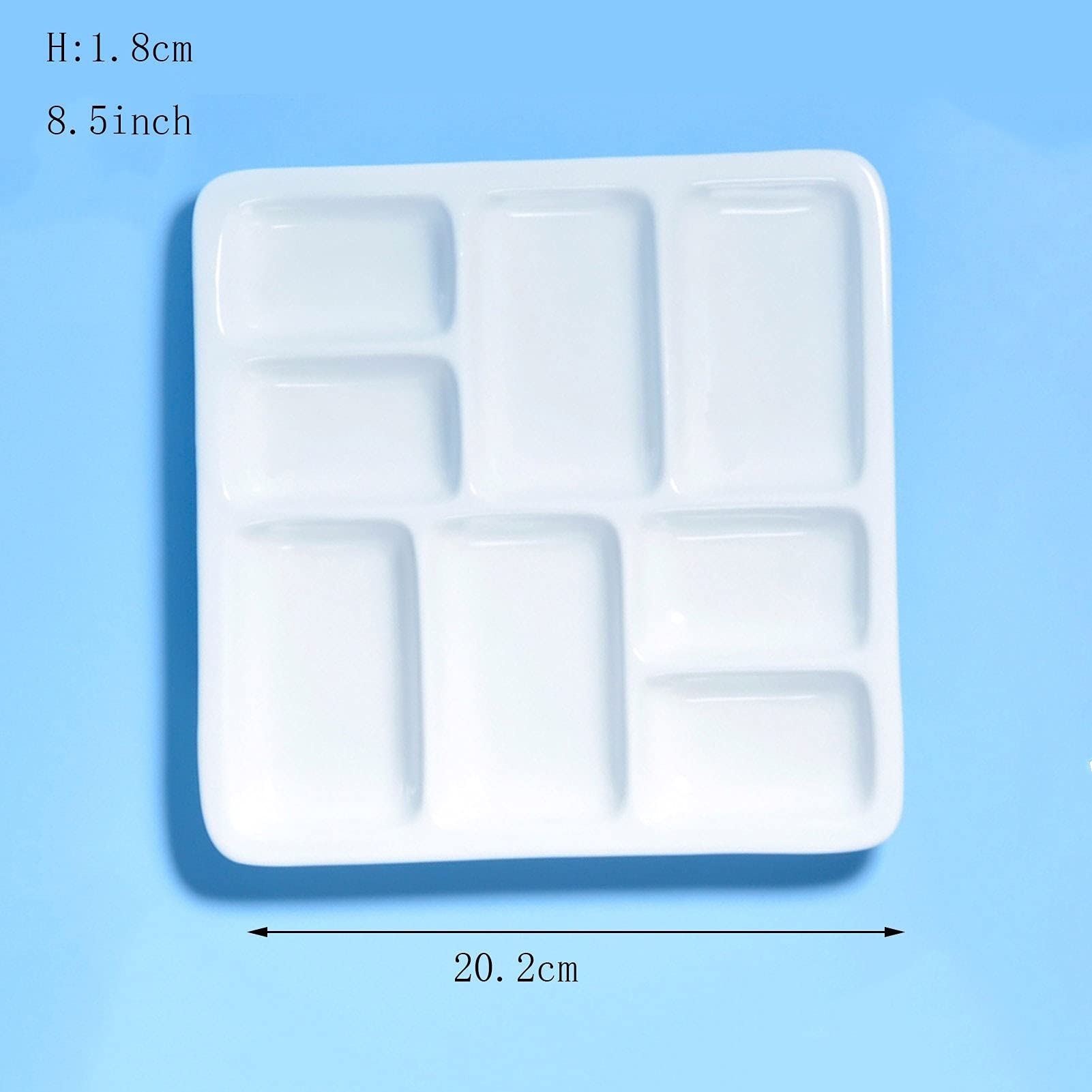 Paleta plana para mezclar pintura, Paleta de cerámica multipartición blanca 8-12 pulgadas acuarela óleo gouache aficionados artesanos(8.5inch)