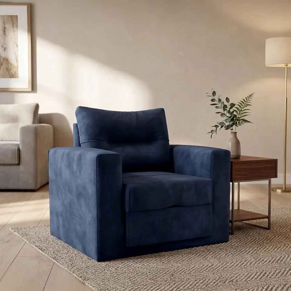 Sofá Cama Solteiro Retrátil Marissol Veludo Aconchegante (Azul)