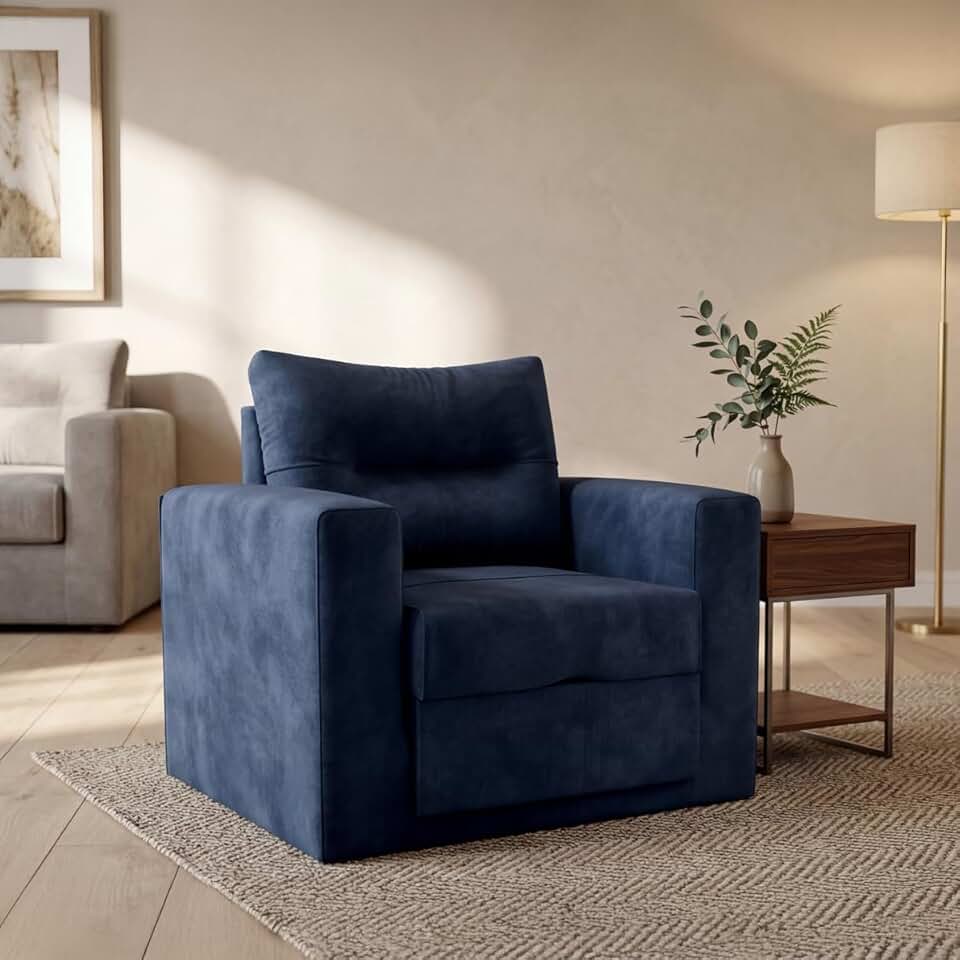 Sofá Cama Solteiro Retrátil Marissol Veludo Aconchegante (Azul)