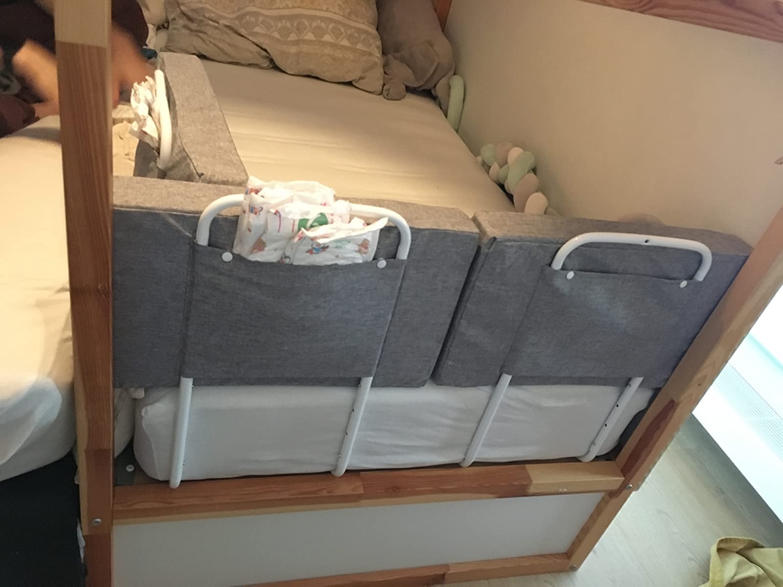 Poręcz do łóżka dla dzieci, przenośna osłona ochronna, ogrodzenie boczne, ochrona przed upadkiem i dla dzieci, 40-60 cm, regulowana, aby dopasować się do Twojej A, 60 cm, kolor: szary