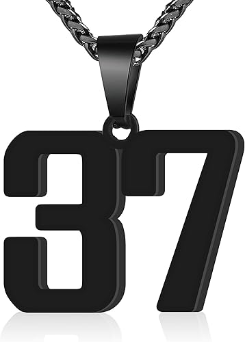 Collar personalizado con números deportivos para niños, atletas de acero inoxidable, cadena negra con dije de número 00-99, joyería elegante para
